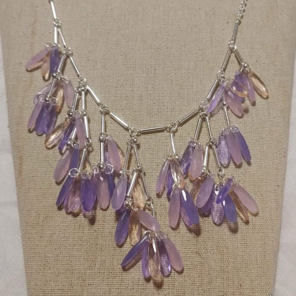 New Avon Purple Blossoms Statement Necklace 18" to 21.5"